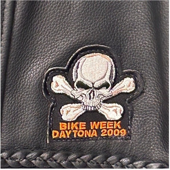 Unik Black Leather Vest with Lace-Up Sides, Braided Leather, HOG Patches LARGE - Picture 6 of 15